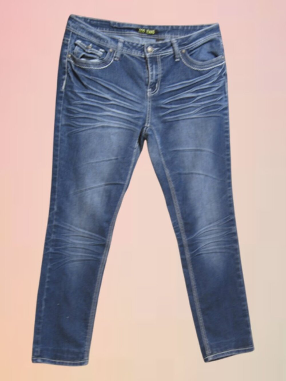 Zco denimjeans women size 16 blue mid wash straight slim leg embroidered pockets